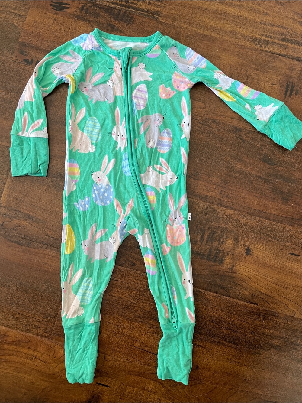 Little Sleepies Mint Green Bunny & Egg Zip Footed One-Piece Pajama - Picture 1 of 2
